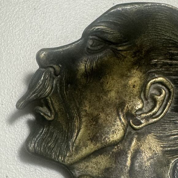 Vintage Brass Man Face Coin Tray Metalware Trinket Dish Pocket Emptier Figural - Picture 3 of 16